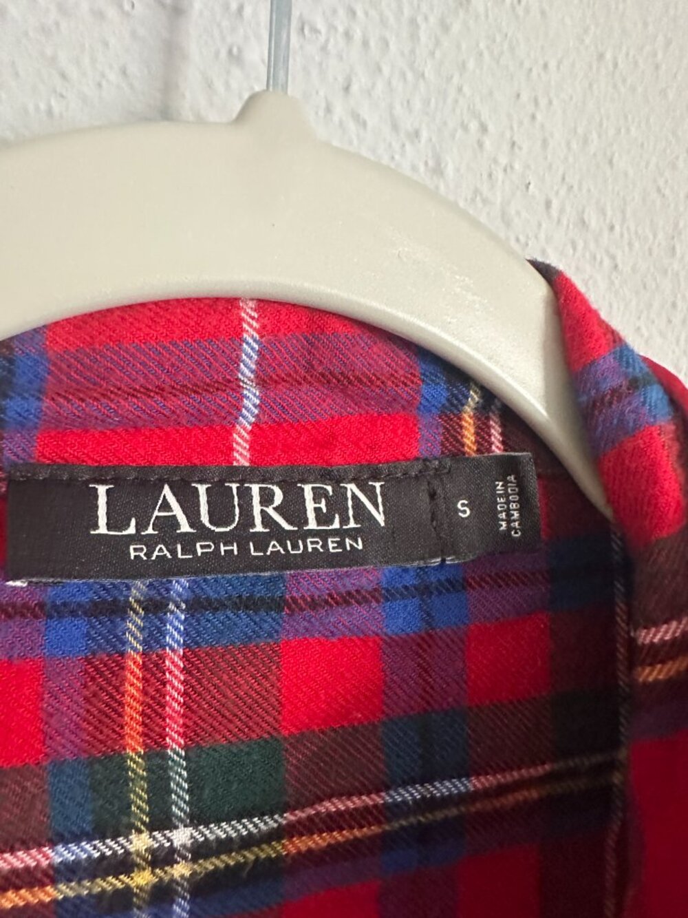 Vintage Lauren Ralph Lauren Black Label Red Tartan Plaid Crest Shirt Preppy S - Picture 2 of 9